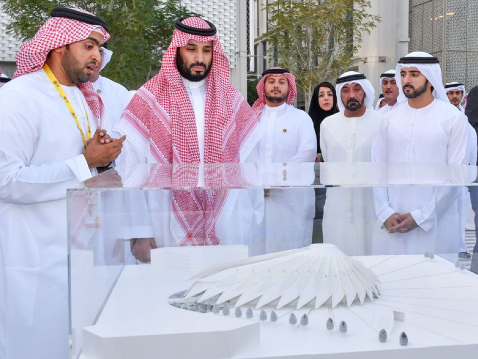 Shaikh Hamdan and Prince Mohammad visited the Saudi pavilion