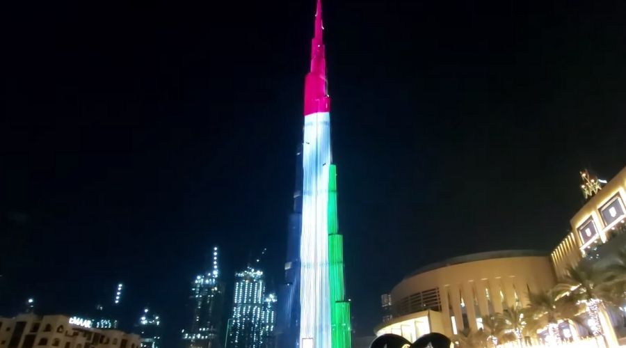 Burj Khalifa Displays Colors Of UAE’s Flag On 48th National Day