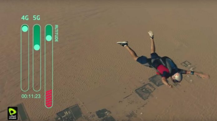 Dani Roman dives from 15,000 ft. to test Etisalat 5G Video