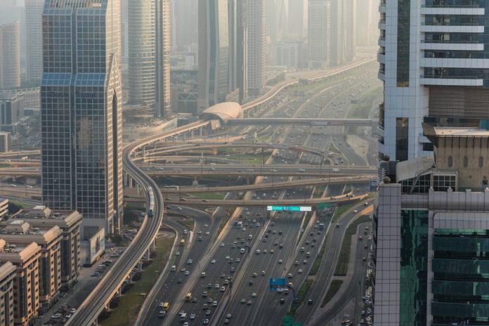 Top view of numerous cars in a traffic