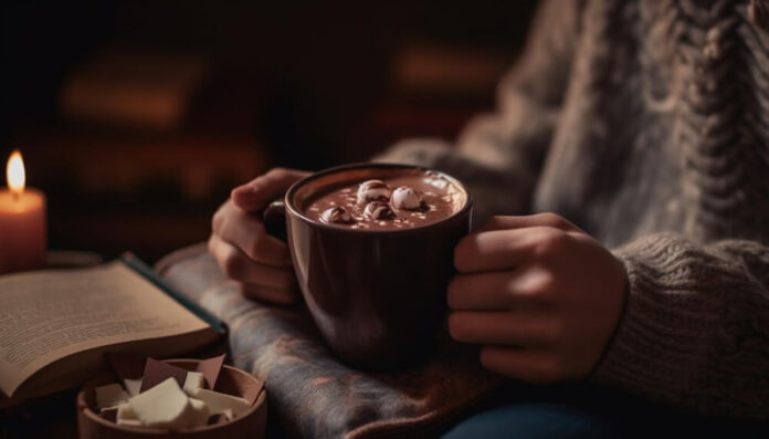 Hot chocolate in a cozy winter night