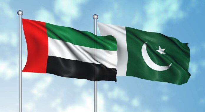 UAE and Pakistan flag in the air